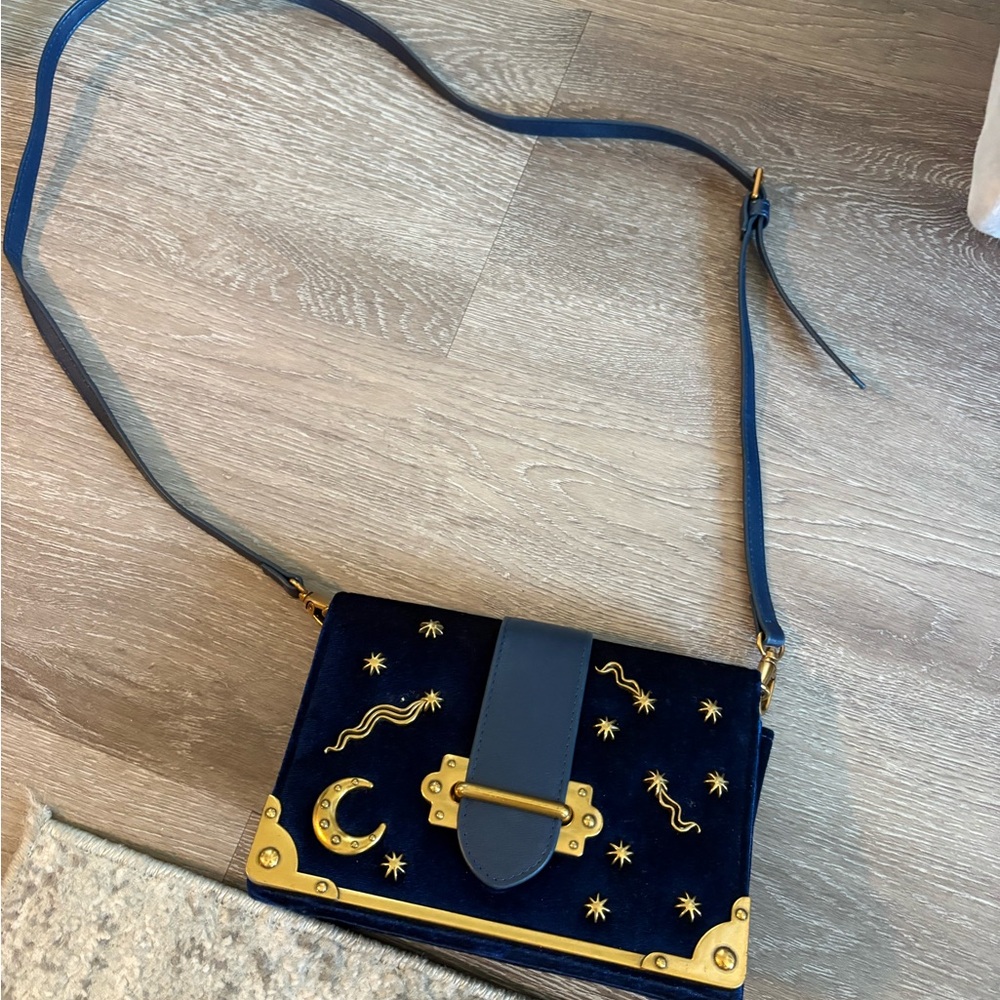 Blue Celestial Crossbody Bag with Gold Accents